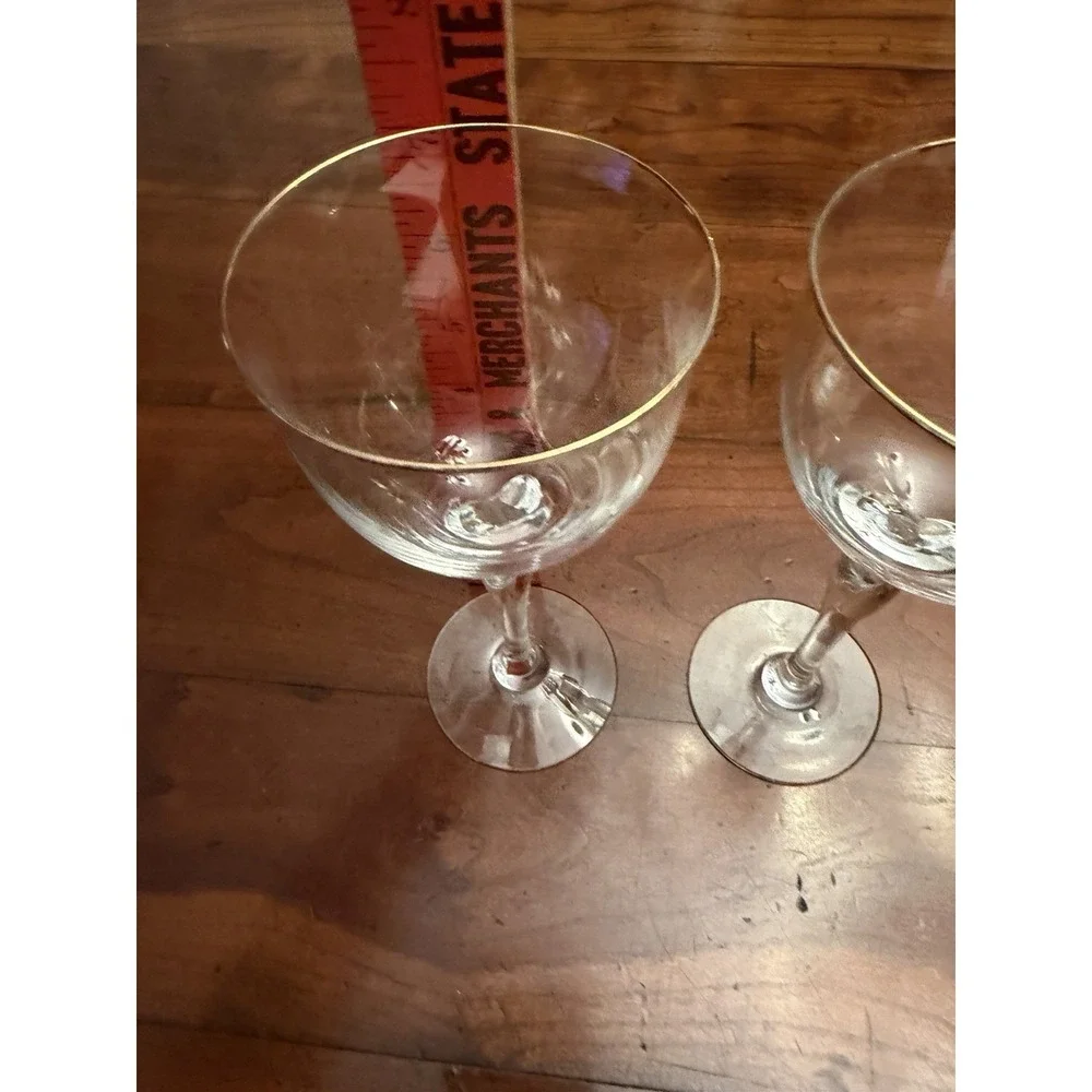 Vintage Lenox Unity Gold Crystal Wine Glasses - Pair of 2‎ Gold Rim Twisted Stem